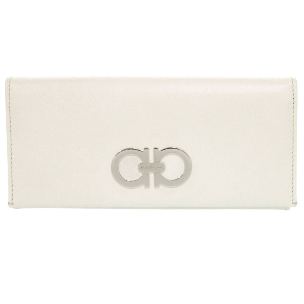 Salvatore Ferragamo Gancini Leather White Long Wallet 1310Salvatore